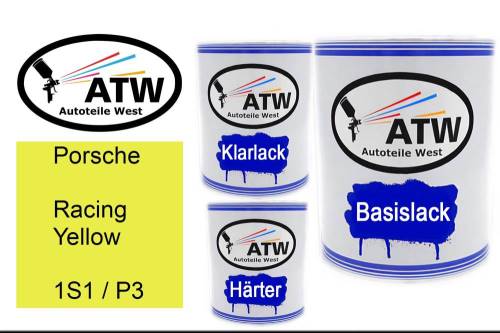 Porsche, Racing Yellow, 1S1 / P3: 1L Lackdose + 1L Klarlack + 500ml Härter - Set, von ATW Autoteile West.